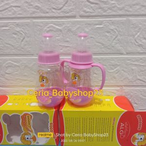 Algo Botol Susu Bayi 150ml Dengan gagang dan tatakan untuk Usia 3 bulan keatas Bahan PP Berkualitas BPA Free 8203 Mudah Dicuci dan Bisa Direbus untuk Sterilisasi