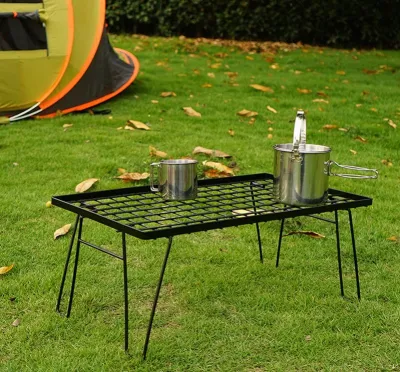 Multifunctional Foldable Folding Net Table Storage Rack with Removable Bamboo Wood Board Easy Installation Camping Table