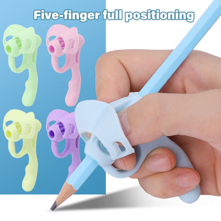 Children Five Fingers Pen Holder Soft Silicone Student Writing Training  Pencil Grasp Kids Learning Aid Grip Writing Posture Correction Tool School 