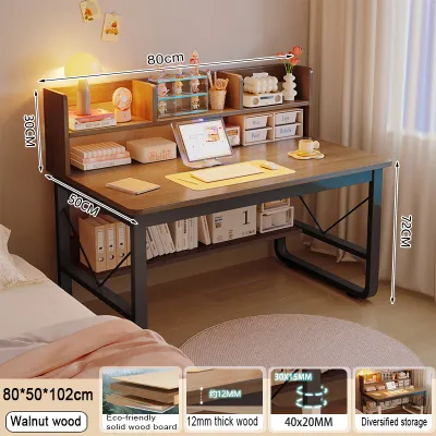 Study Table 80/100/120cm Computer Table with Book Shelf PC Storage Student Study Desk Writing Desk Home Office Table