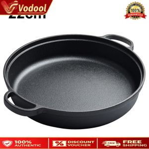 Large Cast Iron Skillet with Double Handles 8.7-11.8 Inch Ideal for Grilling Frying and Baking in Home Kitchen