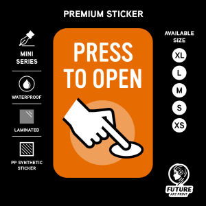 Press to Open. Finger Push Pressing. Sticker Label Sign Signage Small Mini. Tekan untuk Buka. Stiker Kecil.