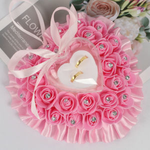 O-KAY with Pair of Rings Ring Box Leaves Flower Cushion Pillow Decoration Wedding Jewelry Gifts Romantic