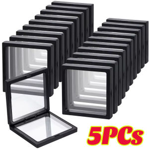 10Pcs Transparent 3D Floating Jewelry Display Box / Dustproof Acrylic Storage Organizer with Elastic PE Film / Clear Plastic Display Case for Rings Necklaces Earrings Coins Medals