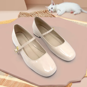 SoleTrend Square Toe w1-Inch/ Thin Vamp Strap in  Mary Upper Glossy Leather Jane Heels (Standard Fit) #WX269