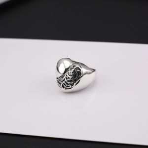 S925 Silver Peach Heart Flower Vine Love Heart-shaped Personality Punk Ring Simple Men and Women