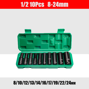 Impact Wrench Socket 10pcs Set Deep Socket Wrench Set Deep Socket 1/2 Drive Impact Wrench Socket Adaptor Sucket Wrench Hex Socket Set impact wrench adapter