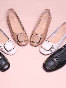 [Authenticity Guaranteed]Female Top Layer of Soft Leather Soft Bottom Hollow Leather Shoes