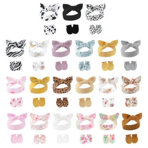 Bông băng đô cho bé mềm Băng đô co giãn cho cô gái trẻ sơ sinh Toddler phong cách Mũ Ith găng tay chống xước