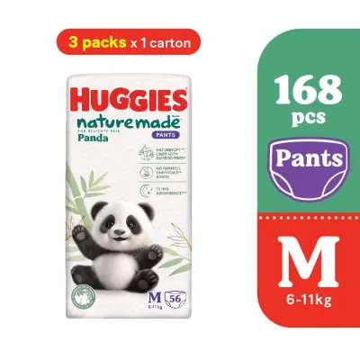 HUGGIES Naturemade Panda Pants Diapers M 56s (3 packs) - Super Premium Baby Diaper with Bamboo Fiber