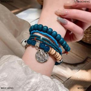 [COD] WEICHENG 5pcs Bohemian Multi-Layer Rice Bead Bracelet Wings Pendant Elastic Rope Bracelet Ethnic Style Jewelry