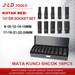 JLD Kunci Socket Set Lengkap Pro-10pcs Kunci Sok tekiro 8 sampai 24 Kunci sok 1 set komplit murah 1/2INCH(12.7mm) Set Socket Wrench kunci bengkel motor komplit Kotak Besi Cocok untuk Impact Wrench JLD,bisa COD!