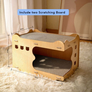 Cat Scratch Board Cat Nest Integrated Wooden Upright Double-Layer Stacked Corrugated Paper Cat House Scratch-Resistant