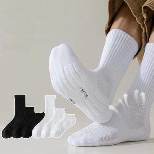 Men Towel Men Towel Socks Thickened Sweat-Absorbent Black White Solid Color Simple Style