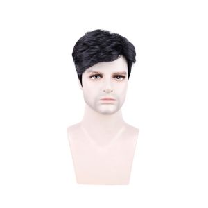 DOORSYUR Black Fashion Layered Haircut Synthetic hair Male Cosplay Wigs Hair Toupee Short Wave Wig Men Wigs