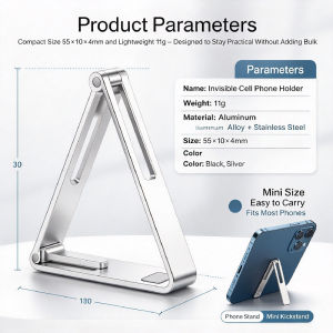 Foldable Phone Stand Mini Phone Holder Ultra Slim Invisible Adhesive Back Sticker Desktop Portable Universal Mobile Cellphone Stand