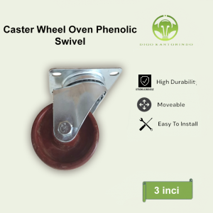 Roda Kastor Oven Coklat Tahan Panas Hidup 3 Inci Caster Wheel Phenolic Brown Swivel