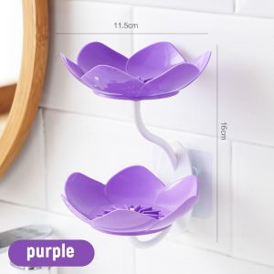 AU. Double Layer Lotus Shaped Flowers Shape Soap Dish Soap Box Punch-free Wall Mounted