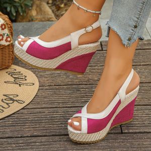 [Free Shipping] Wind-Resistant Large-Size Fish-Mouth Wedge Sandals In Stock Now.New Summer Design Thick-Soled Roman Sandals
