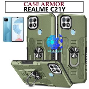 Case Armor REALME C21Y Iring Cincin Magnetic Kesing Hp Protect kamera Premium Hard Case Standing Robot Pelindung Kamera