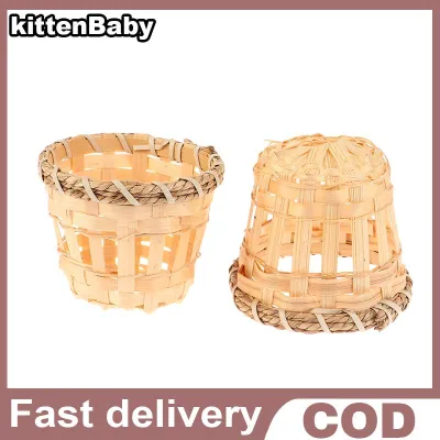 kittenBaby 2Pcs Lamp Shade Light Cover Shades Chandelier Drum Woven Cage Bulbceiling Rattan Pendanttable Wicker Lamps Cottage Country
