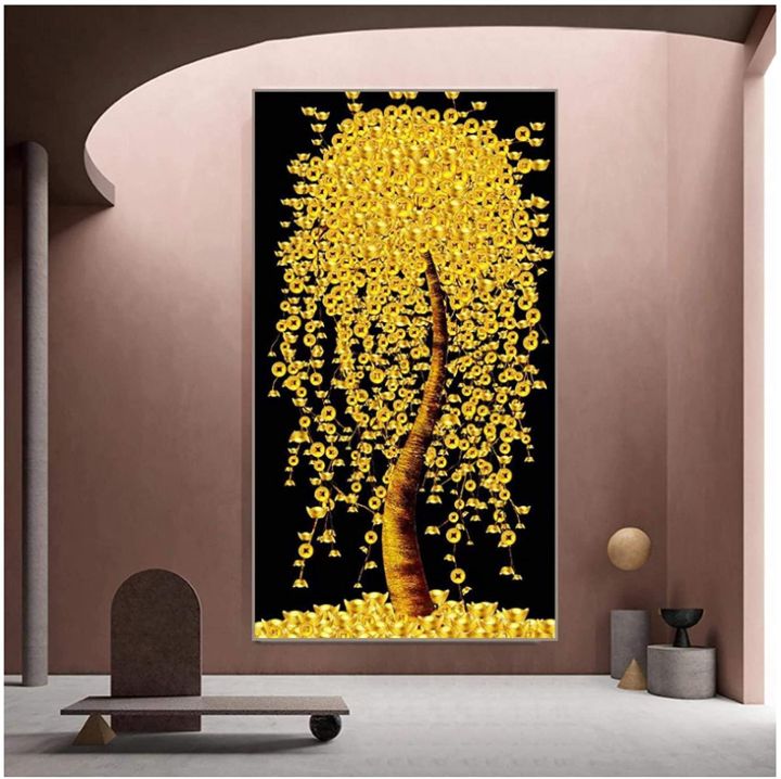 Wall Artmodern Golden Money Tree Painting Canvas Leaves Art Wall