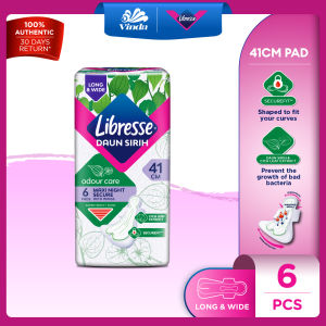 Libresse Daun Sirih Wider Back Night Wings Pads 41cm (6s) - Odour Care & Extra Leakage Protection