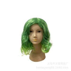 European and American fashion anime-style green gradient fluorescent color wavy synthetic hair wig for women short curly style