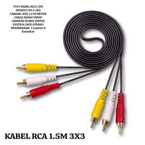 V167 ORI KABEL RCA 1.5M HITAM 3 TO 3 3X3 CABANG 3IN1 1.5 M METER CABEL CABLE AUDIO VIDEO GAMBAR SUAR