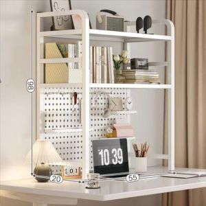 5210A หลายชั้น ชั้นวางของแบบตั้งโต๊ะ ออกแบบแผ่นรู โลหะ ชั้นวางของสำหรับโต๊ะทำงาน ทนทาน รวมกันได้อย่างอิสระ ชั้นวางของ 2 ชั้น สำนักงานที่บ้าน