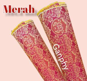 Bahan Kain Kursi Sofa Jok motif Timbul Bunga Rantai Warna Merah Murah Meteran