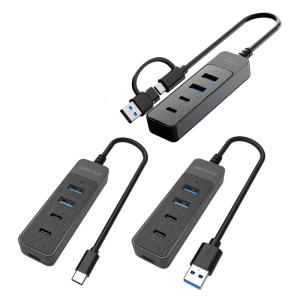 USB Type C Hubs Adapters with 5V Input 4 Port USB3.0 USB2.0 Expansion for Laptops Desktops Tablets and Smartphones