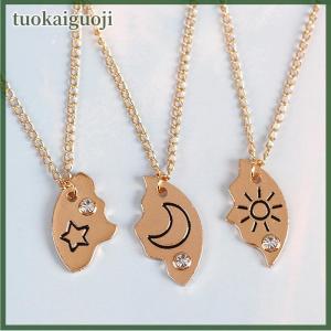 tuokaiguoji 3Pieces New Round Sun Star Moon Pendant Necklace Fashion Best Friend Forever Friendship BFF Men And Women Charm Chokers 2023