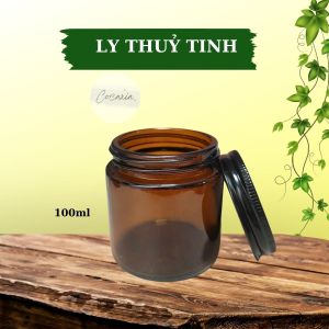 Cốc Thủy Tinh Đựng Nến Cốc Thủy Tinh màu Nâu Nắp Kim Loại Dung Tích 100ml 250ml