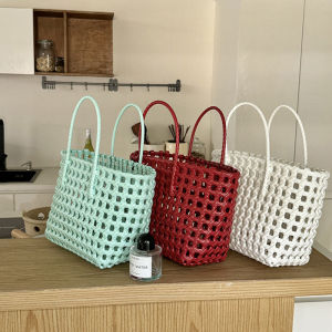 Hylhexyr Handheld Hollow Woven Shoulder Bag PVC Vegetable Basket Tote Bags Beach Vacation Picnic Handbag For Woman2026