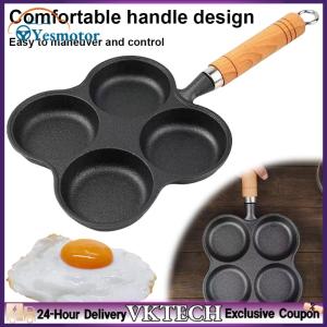 【Local Shipment】 4-Hole Breakfast Burger Egg Pancake Maker Wooden Handle Non Stick Egg Pancake Steak Cooking Pan Multifunction Hamburger Steak Pan for Gas Stove Induction Cooker