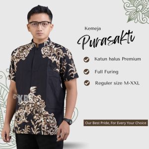 Koko Batik Lengan Pendek Baju Koko Hitam Fashion Muslim Pria Dewasa Terbaru Bahan Katun PRSKT