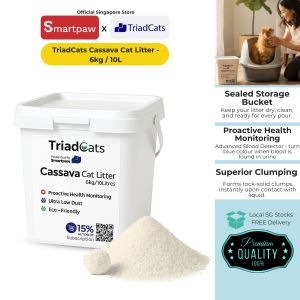 TriadCats Cassava Cat Litter 6kg/10L | 100% Natural Cassava + Advanced Blood Detector + Fast Clumping & Odour Control | 99% Dust-Free & Eco-Friendly