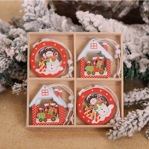 8/12PCS Christmas Tree Santa Claus Ornaments Set DIY Wooden Xmas Hanging Pendants Christmas Decor