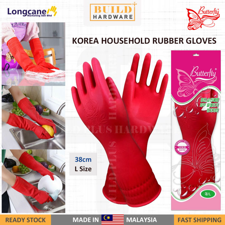 Butterfly 38cm L / 15“ Korea Household Rubber Gloves KR115 Red Pink ...