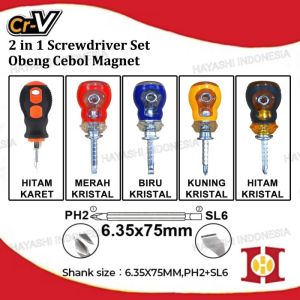 Obeng Bolak Balik Pendek Buntek Cebol Bogel Mini CRV 2 Way Screwdriver
