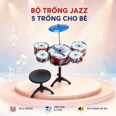 Bộ Trống Jazz Drum 5 Trống Có Ghế Cho Bé