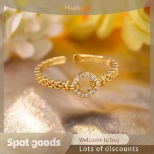 Heabety Fashion 2025 New Trendy Gold Plated Stainless Zircon Crystal Rings For Women Chain Geometry Zircon Finger Ring Jewelry Gift