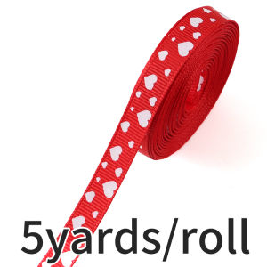 ริบบิ้นตกแต่งวันวาเลนไทน์10มม. 5หลา/แพ็ควัสดุช่อดอกไม้ริบบิ้นพิมพ์ลายกล่องของขวัญปาร์ตี้วันหยุด DIY