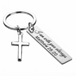 1pc Engraved Bible Verse Stainless Steel Keychain with Cross Christian Religious Gift