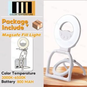 Magnetic LED Selfie Ring Light Portable Folding Design with Rechargeable USB Dual Power Supply  3 Color Dimmable Built-in Phone Stand MagSafe Compatible Suitable for Selfies Makeup Photography Short Videos Video Conferences Call Lighting