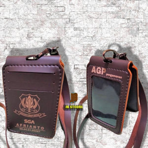 Tempat Id Card Saku Custom Logo Kulit / Id Card Holder Lipat Custom Kulit / nametag saku magnet kulit