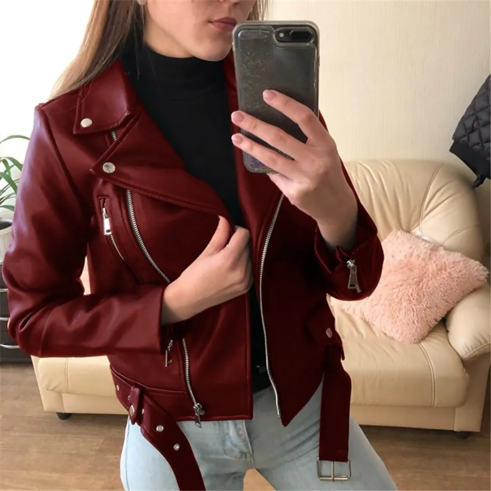 Pu leather hot sale jacket womens