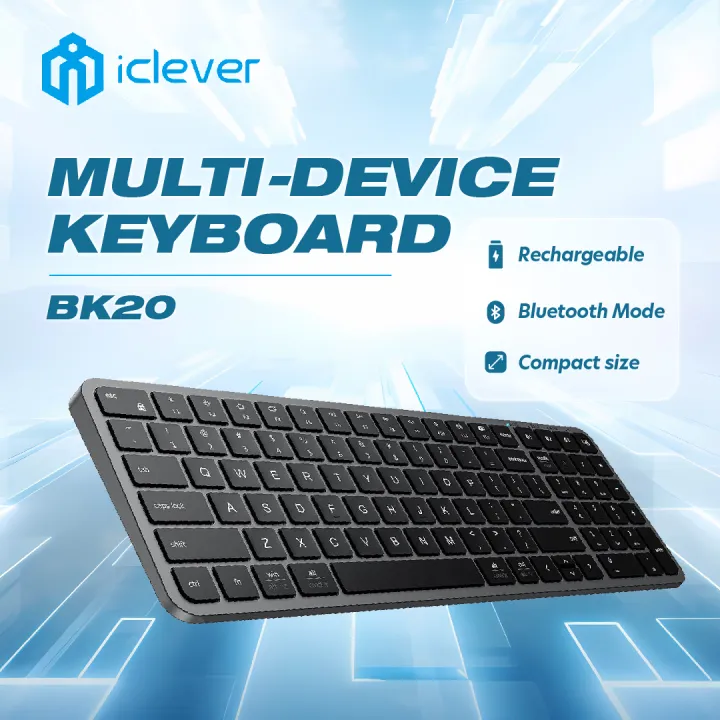 iClever BK20 Bluetooth Keyboard, Wireless Keyboard with Numeric Keypad, Multi-Device Rechargeable, Compact Size