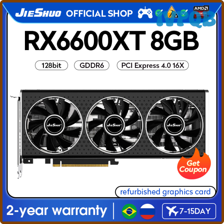 IVPQB JIESHUO AMD RX 6600XT 8GB Three-Fan Gaming Graphics Card GDDR6 ...